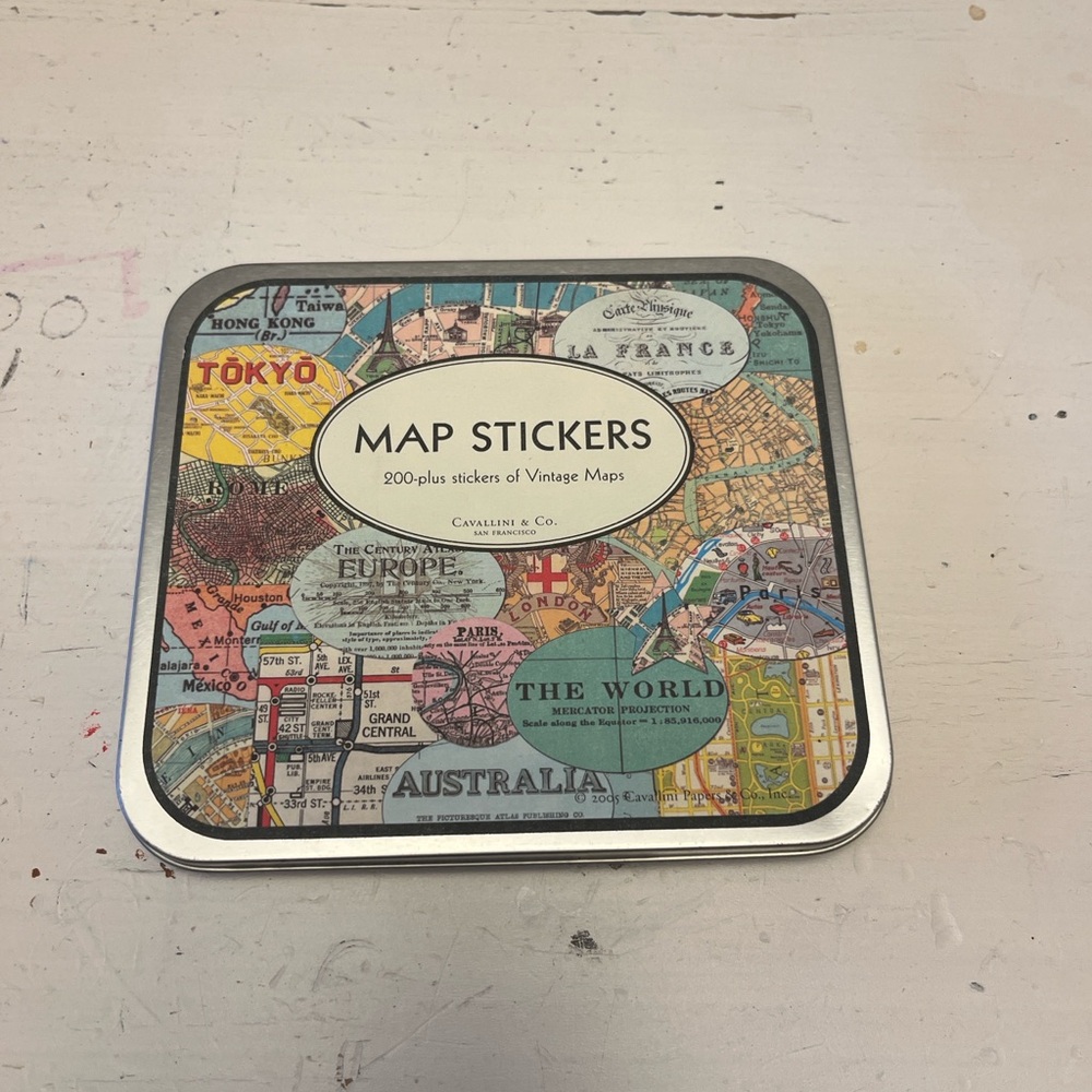 Map Stickers Tin with Vintage Designs